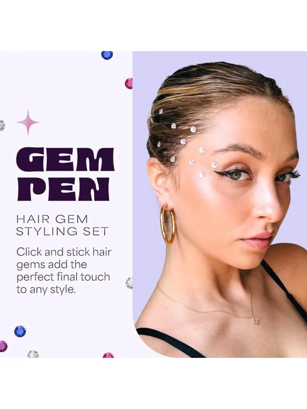 240 Stick-On Hair Gems Kit with Stamper Tool | Easy Apply, Hair-Safe Sparkle for